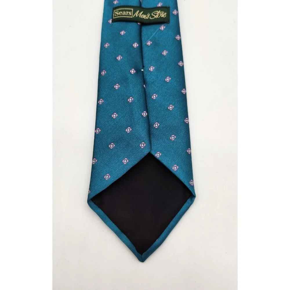 Vintage Sears The Mens Store‎ Tie Necktie Turquoise Blue and Pink Polk Dot EUC
